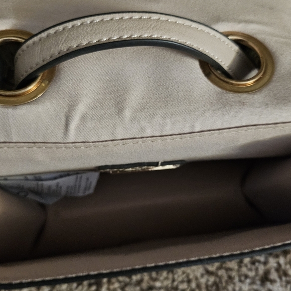 Aldo Cream Chevron Crossbody Bag with Multicolor Pom Poms - Picture 6 of 11